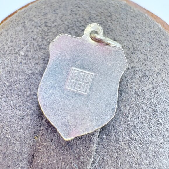 800 Silver Red & White Enamel Frankfurt Shield Design Charm Size 0.75" Length - Picture 4 of 8